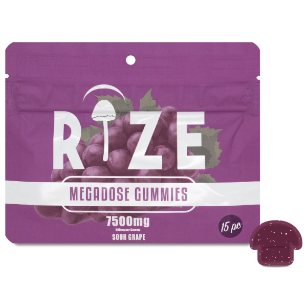 Rize | Sour Grape Mushroom Gummies | Megadose 7500mg